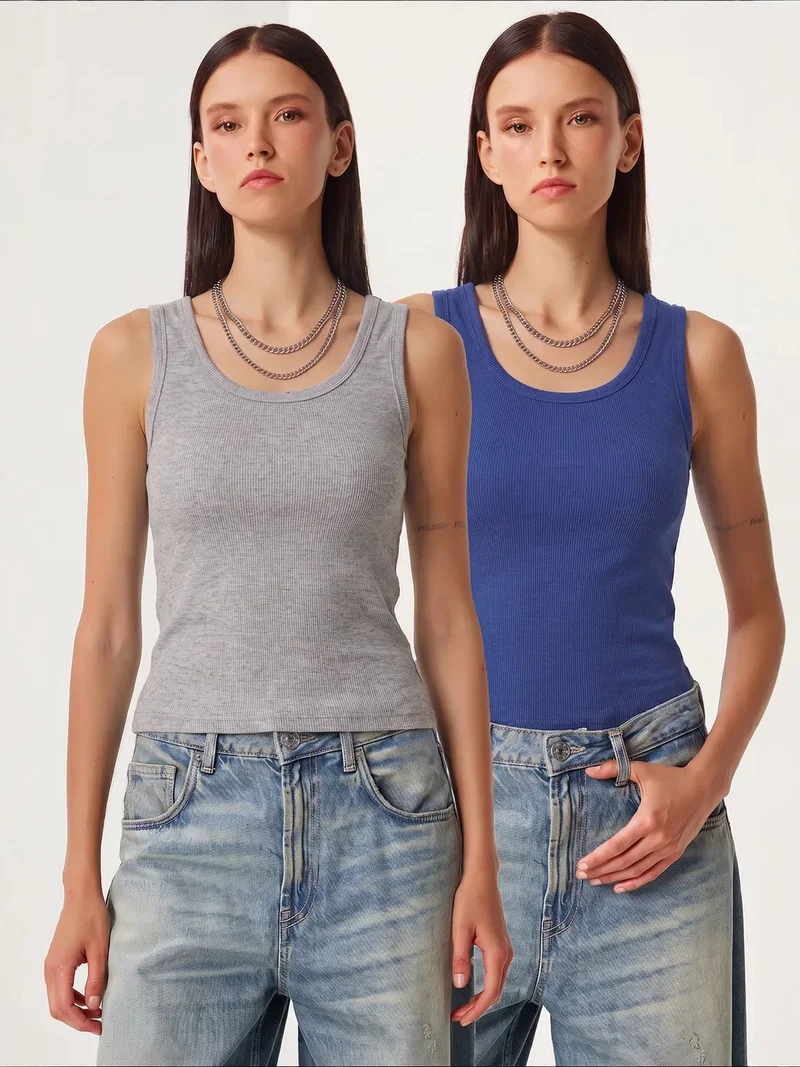 هابينس اسطنبول ISTANBUL Fitted U Collar Knitted 2- Pack Tank Top