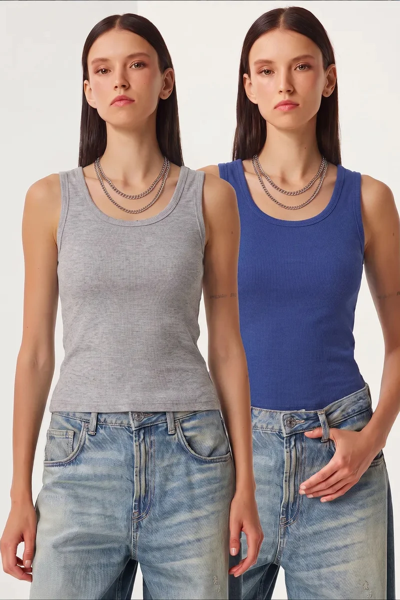 Happiness İstanbul ISTANBUL Fitted U Collar Knitted 2- Pack Tank Top