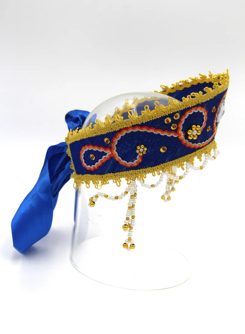 D'Daniela D' Daniela - Women's Traditional Headdress Kokoshnik - Blue with Red braid