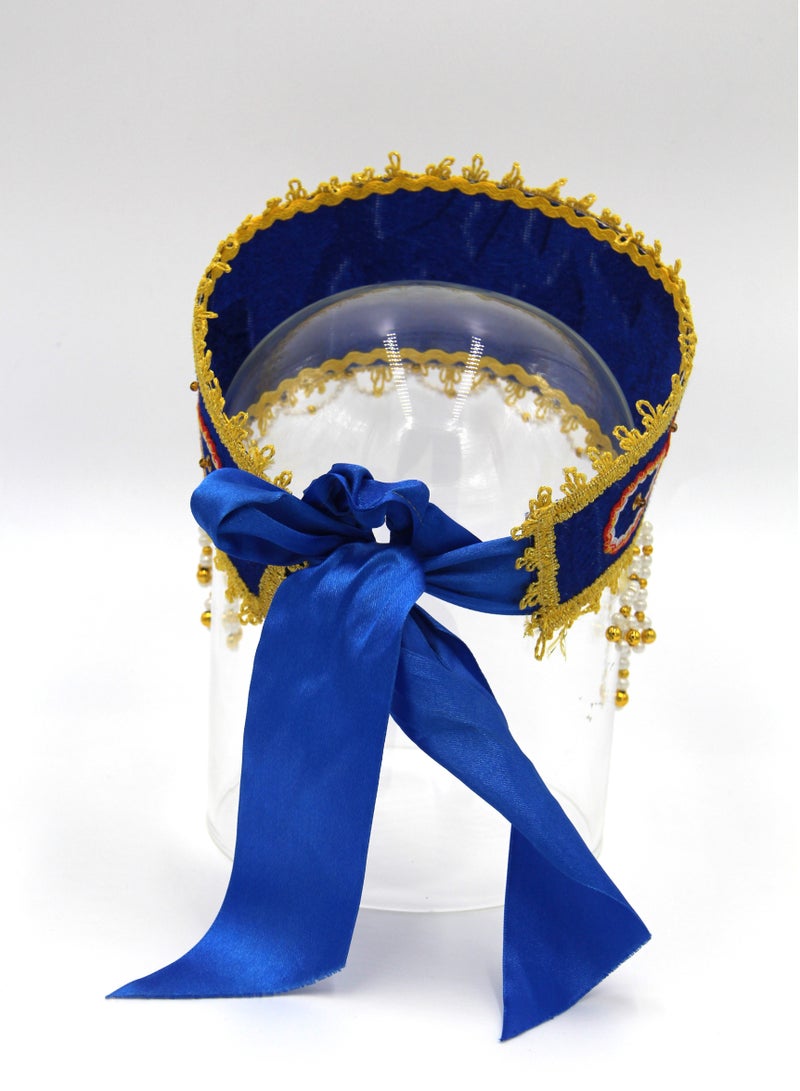 D'Daniela دي دانييلا - غطاء رأس تقليدي نسائي كوكوشنيك - أزرق مع ضفيرة حمراء - Image 2