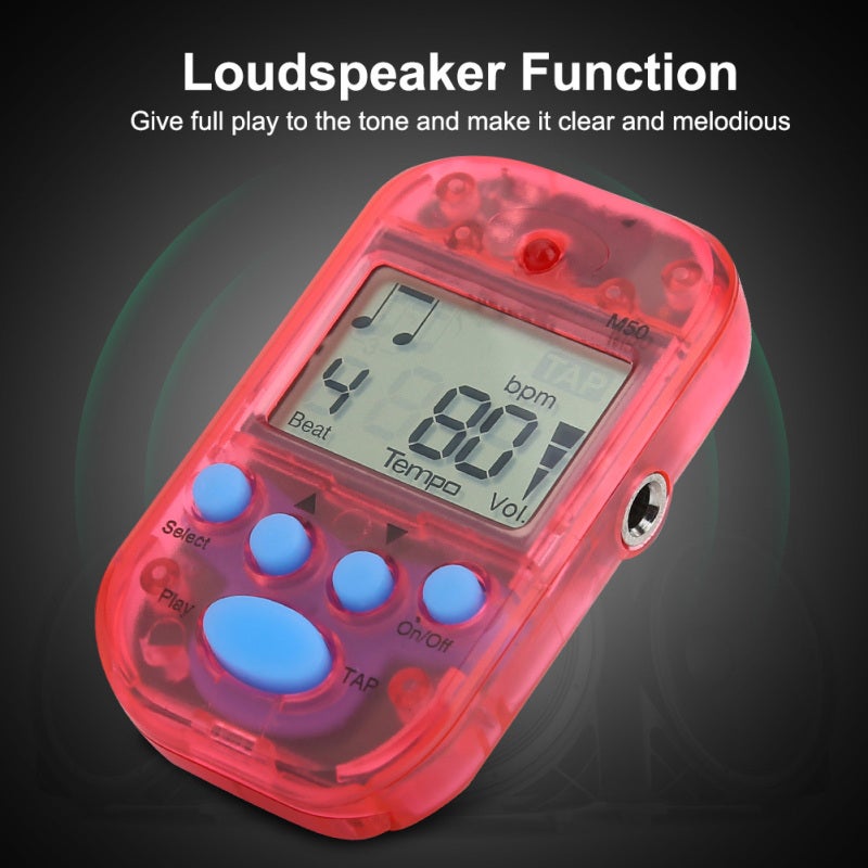 Meideal Mini Digital Metronome Red Clip-On Tap Tempo Metronome - Double Channel Headphone Output Compact Metronome for Musicians - Image 2