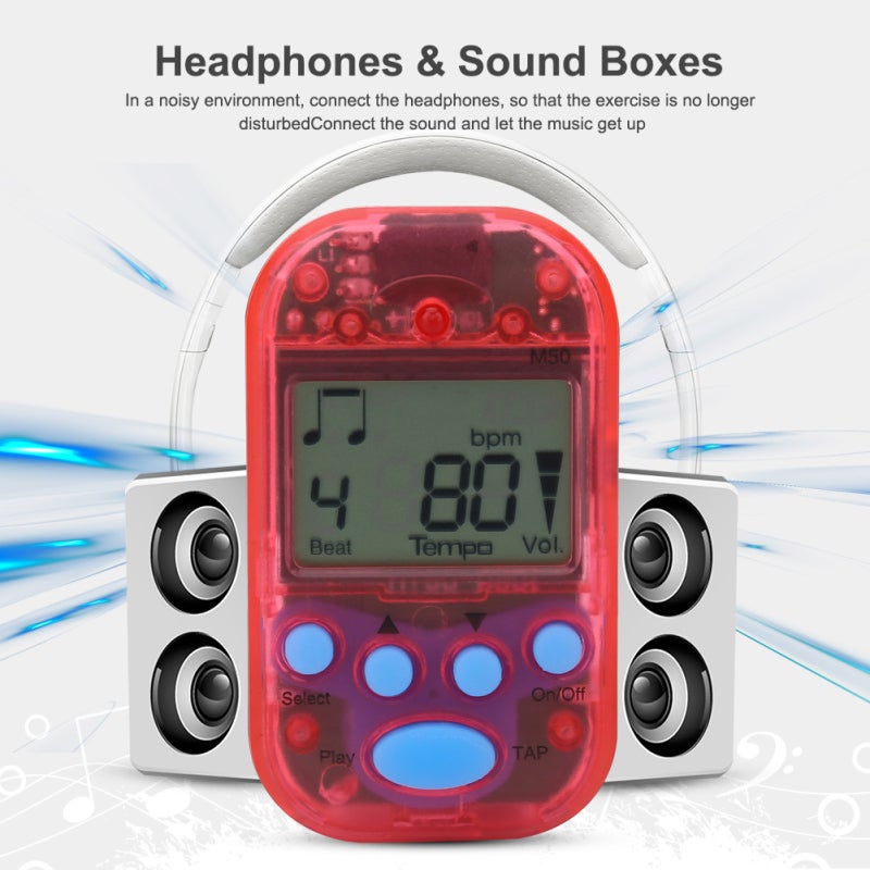 Meideal Mini Digital Metronome Red Clip-On Tap Tempo Metronome - Double Channel Headphone Output Compact Metronome for Musicians - Image 5