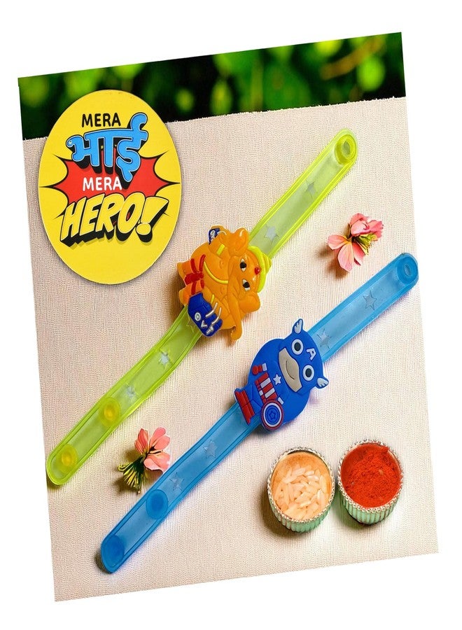 Sesonby Kids Character Design Rakhi Set combo with Light, Assorted Cartoon Theme Bracelet for Brother and Sister, Pack of 2 - Image 1