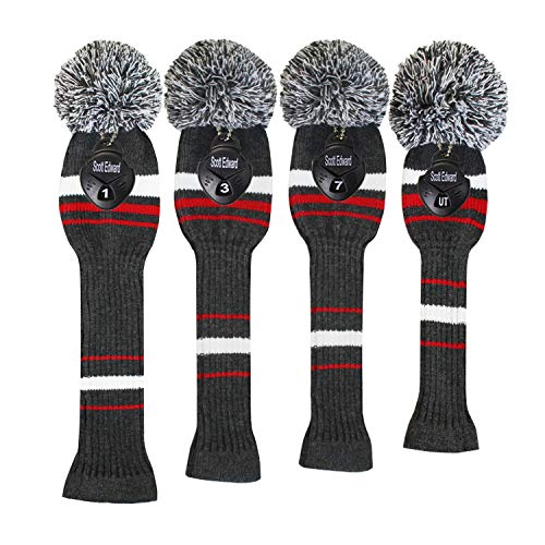 Scott Edward Gray White Red Stripes Golf Headcover Set 4 for Driver Wood(460CC) Fairways Hybrid/UT, with Rotating Number Tags - Image 2