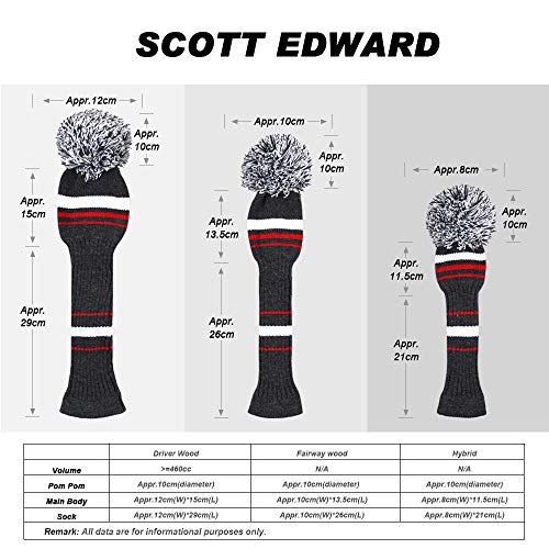 Scott Edward Gray White Red Stripes Golf Headcover Set 4 for Driver Wood(460CC) Fairways Hybrid/UT, with Rotating Number Tags - Image 3
