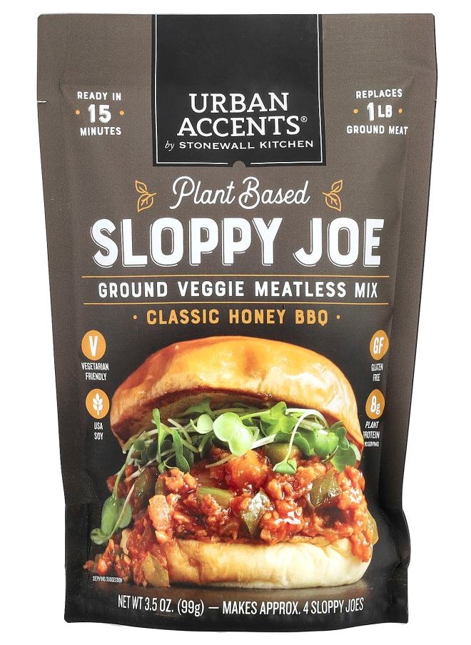 URBAN ACCENTS Plant Based Sloppy Joe Ground Veggie Meatless Mix Classic Honey BBQ 3.5 oz (99 g) 