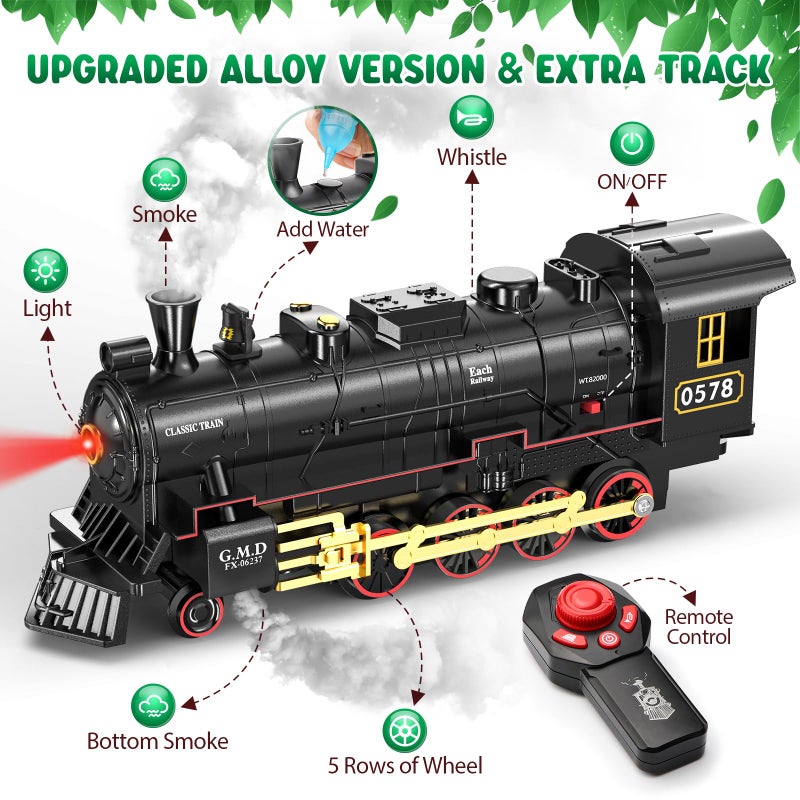 Hot Bee Train Set for Boys Alloy Remote Control Train Toys with Steam Locomotive Cargo Cars Tracks Trains with Realistic Smoke Sound LightsChristmas Train Toys Gifts for 3 4 5 6 7 8 Years Old Kids - Image 3