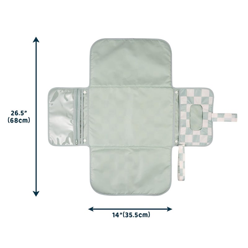 Tiny Twinkle وسادة تغيير الحفاضات المحمولة Tiny Twinkle قابلة للطي ومقاومة للماء وسادة تغيير قابلة للحمل للسفر محطة تغيير الأطفال مع جيب مناديل ذكي تخزين Sage Checkers - Image 3