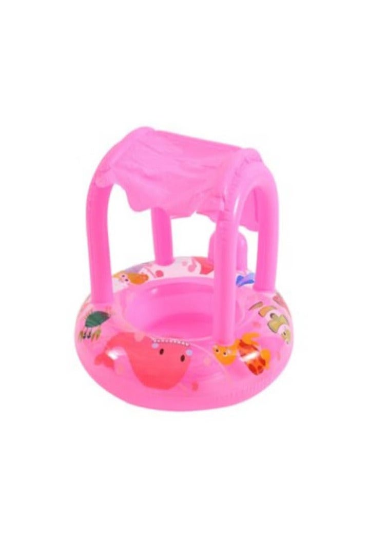 Sea Animal Baby Swimming Float with Sunshade - Cute and Safe Inflatable Swimming Seat for Kids Ages 1-6 - Easy to Inflate and Fold (Pink)
