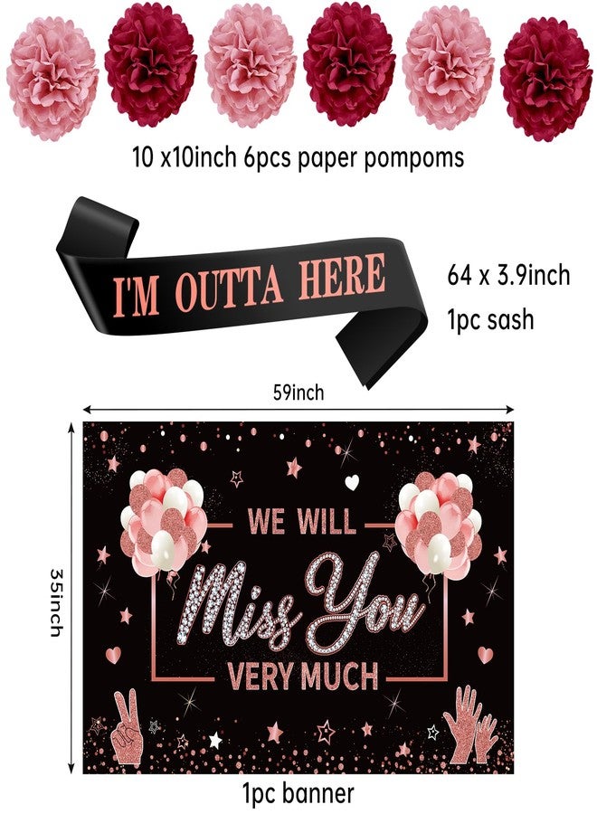 Turypaty Retirement Party Decorations Supplies Kit for Women, Rose Gold Farewell Decorations, We Will Miss You Banner Backdrop Table Toppers Hanging swirls Pompoms Going Away Party Decorations - Image 3