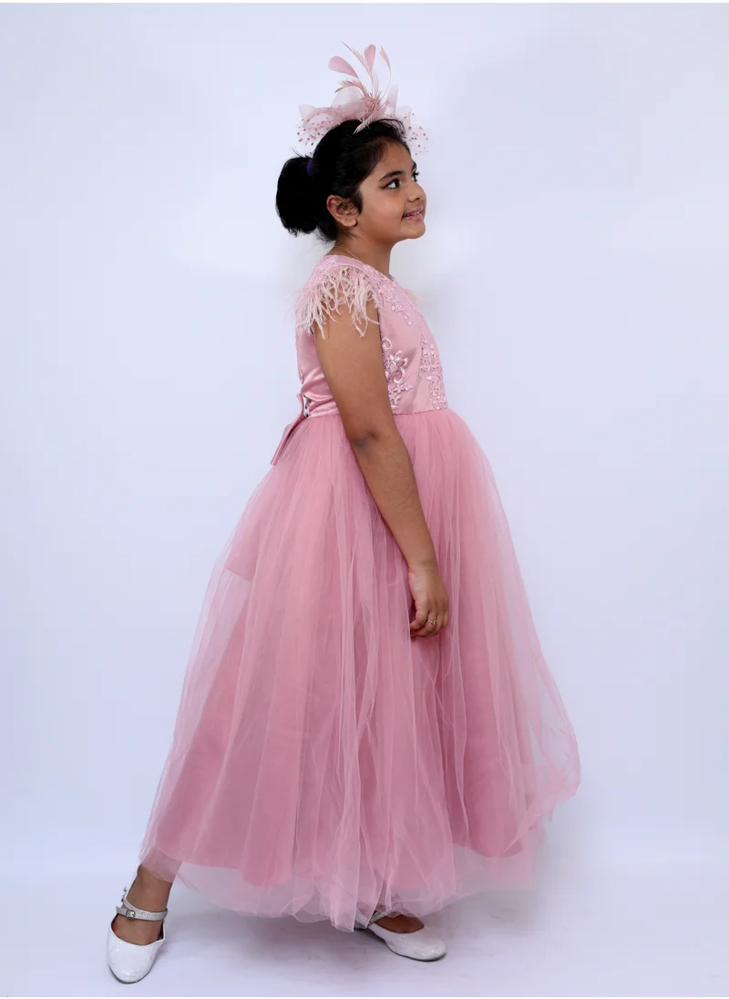 D'Daniela Long Party Dress with Patterns Dark Pink Color