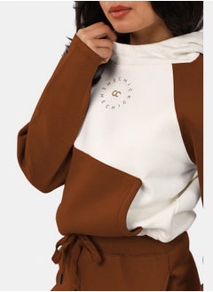 SHECHICK Shechick White & Brown Cropped Hoodie  - Image 1