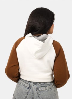 SHECHICK Shechick White & Brown Cropped Hoodie  - Image 3
