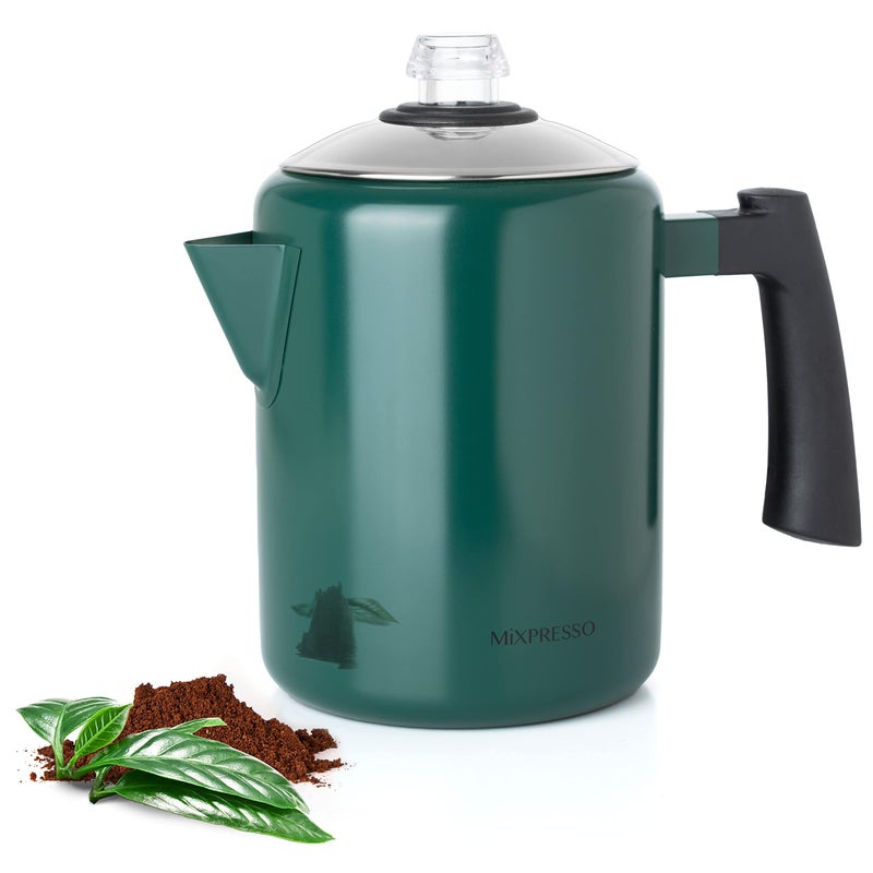 Mixpresso Green Stainless Steel Coffee Percolator Stovetop 37oz Classic Percolator Coffee Pot Great For Camping Pot 58 Cup Stove Top Espresso Maker CoolTouch Handle