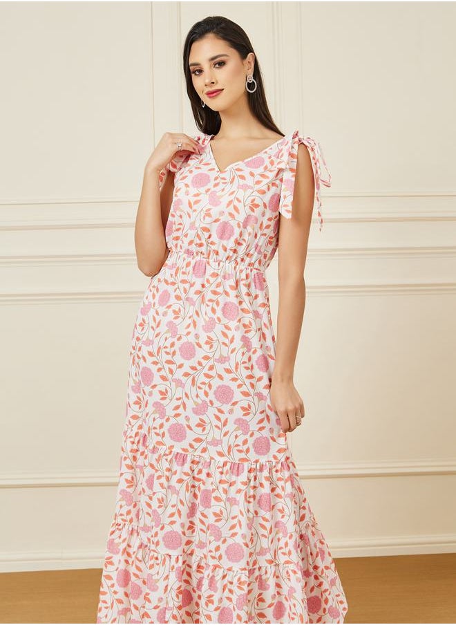 Styli - Floral Print Tie Up Sleeveless Tiered Maxi Dress - Image 1