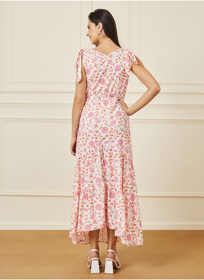 Styli - Floral Print Tie Up Sleeveless Tiered Maxi Dress - Image 1