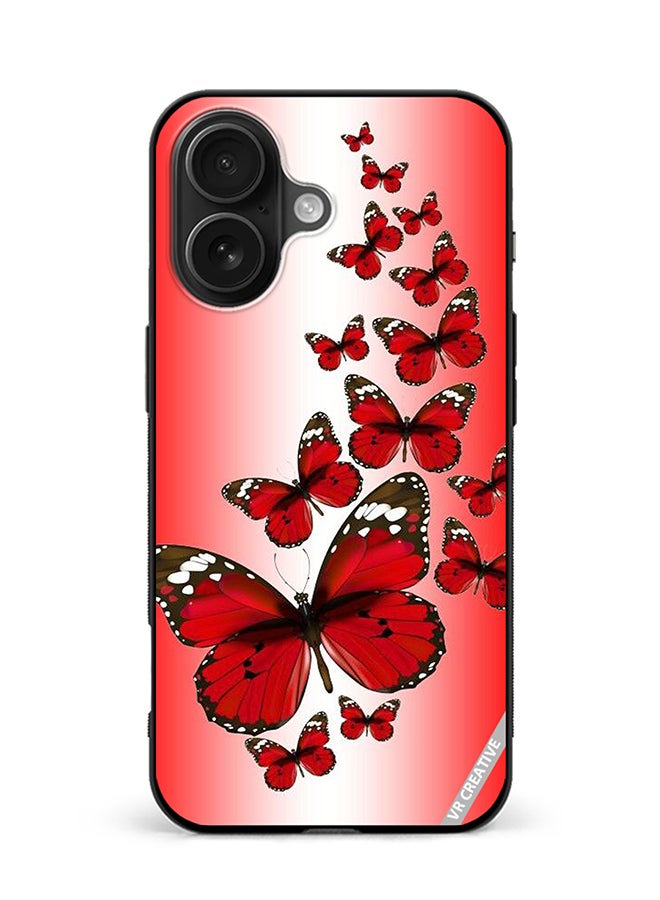 VR CREATIVE Protective Case Cover For Apple iPhone 16 Plus Red Flying Butterflies Design Multicolour