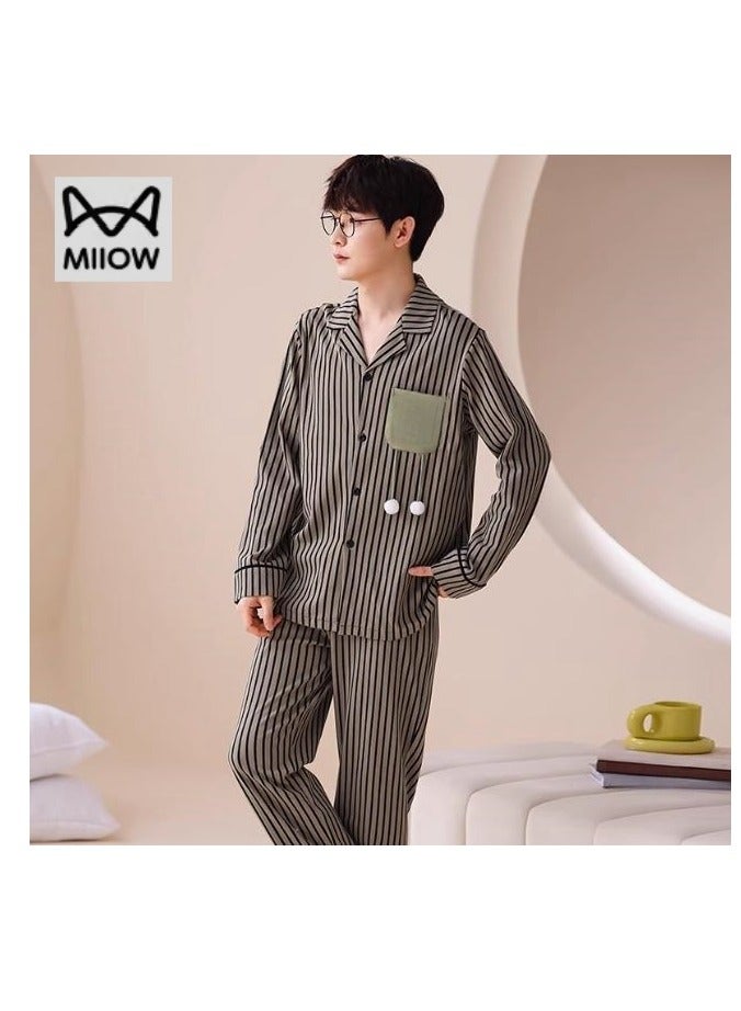 MIIOW Cotton Men's Long Sleeved And Long Pants Home Suit Set - Image 1
