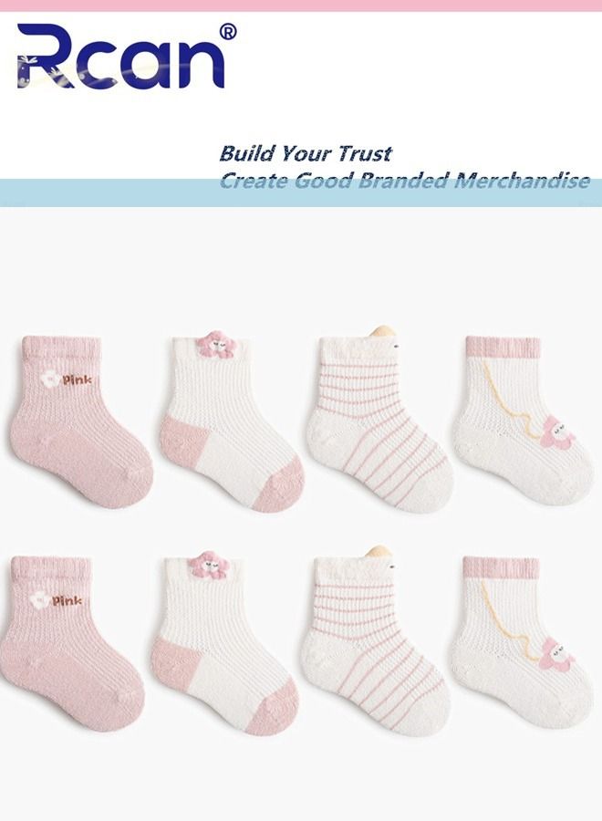 Rcan 4 Pairs Baby Socks Cartoon Printing Thin Mesh Breathable Stretch Cotton Socks Set Middle Tube for Baby Unisex S M L - Image 1