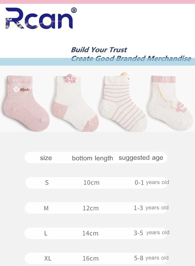 Rcan 4 Pairs Baby Socks Cartoon Printing Thin Mesh Breathable Stretch Cotton Socks Set Middle Tube for Baby Unisex S M L - Image 3