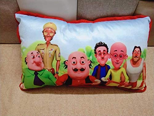 Dev Enterprises Cartoon Printed Colorful Pillow 12x18 Inches Multicolor Fabric Velvet Pack of 1 Motu 
