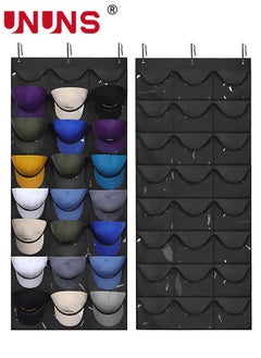 UNUNS Hat Rack,24 Deep Pockets Hat Organizer,Hat Racks For Baseball Caps, Visible Hat Holder,Baseball Hat Rack For Wall Door With 3 Hooks,Black  - Image 1