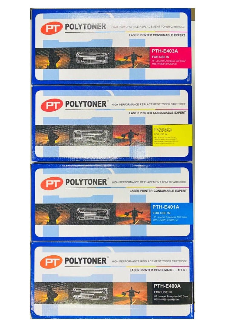 POLYTONER HP507A Polytoner Compatible Toner Cartridge Replacement for / CE400A CE401A CE402A CE403A for use Color Laserjet M551/500 Set of 4 pack