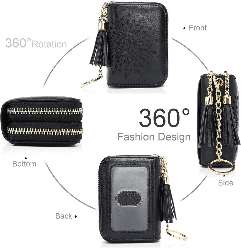 APHISON RFID Credit Card Holder Zipper Card Case Keychain Small Wallet for Women 1942-2 BLACK - Image 2