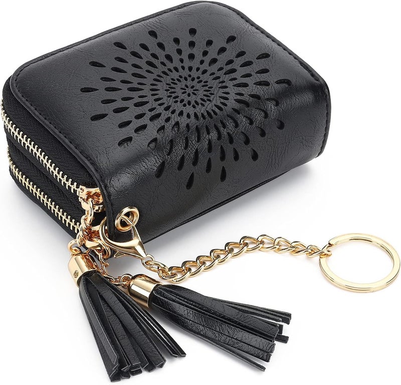 APHISON RFID Credit Card Holder Zipper Card Case Keychain Small Wallet for Women 1942-2 BLACK - Image 1