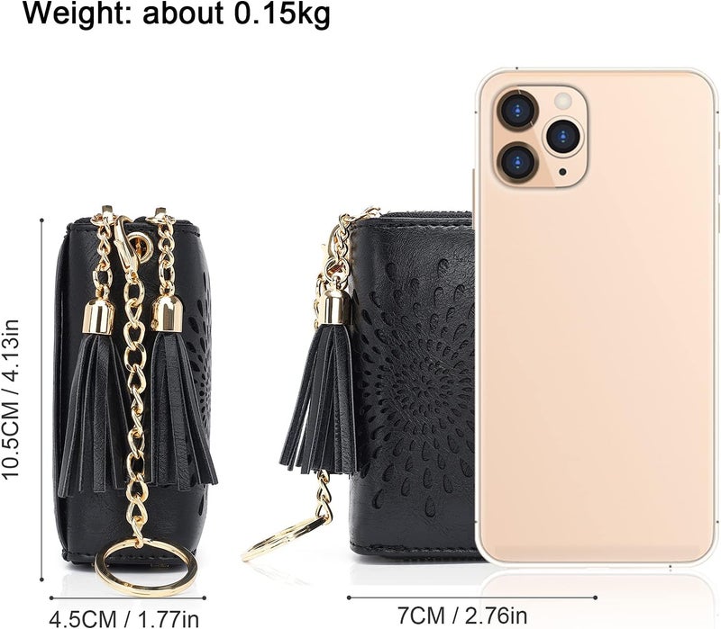 APHISON RFID Credit Card Holder Zipper Card Case Keychain Small Wallet for Women 1942-2 BLACK - Image 5