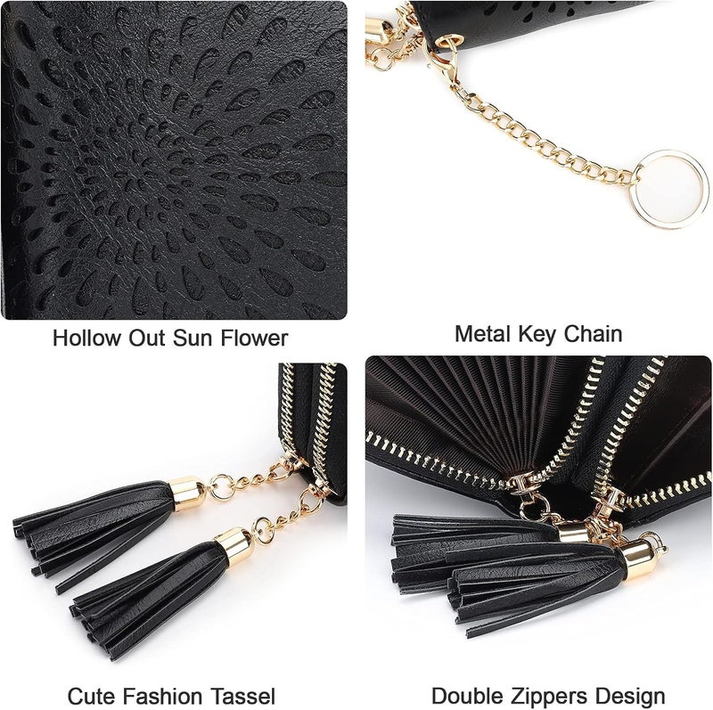APHISON RFID Credit Card Holder Zipper Card Case Keychain Small Wallet for Women 1942-2 BLACK - Image 4