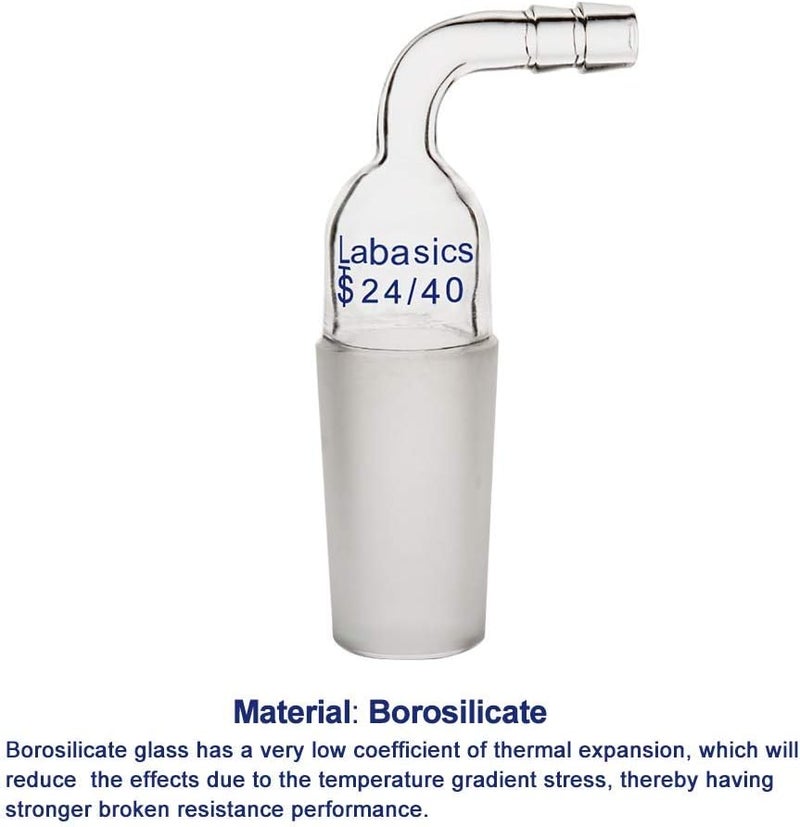 Labasics Glass Bent Inlet Adapter with 24/40 Male Glass Joint and 8mm Hose Connection Lab Glassware - Image 2