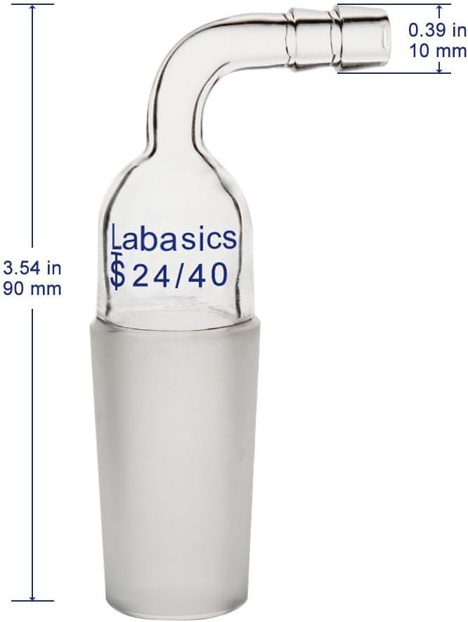 Labasics Glass Bent Inlet Adapter with 24/40 Male Glass Joint and 8mm Hose Connection Lab Glassware - Image 1