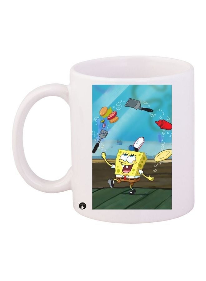 SpongeBob SquarePants Printed Coffee Mug White/Blue/Yellow 11ounce