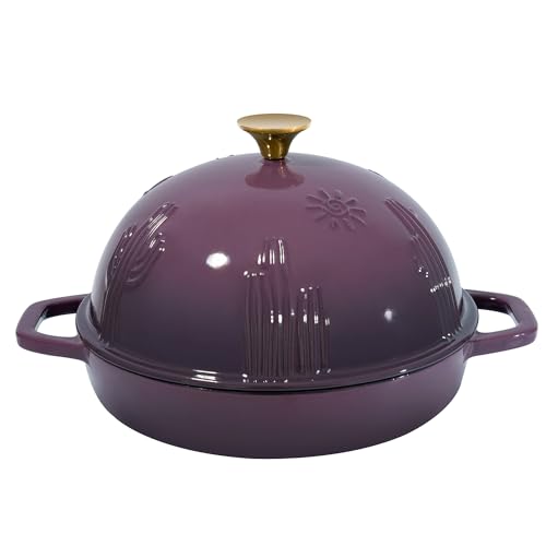 Flavehc Bread Oven Cast Iron Bread Dutch Oven with Cloche Lid for Bread Baking Magenta Enameled Cast Iron Bread Oven with Dome Lid for Sourdough, 9.8 Inches - Image 1