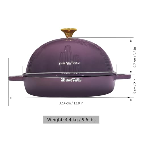 Flavehc Bread Oven Cast Iron Bread Dutch Oven with Cloche Lid for Bread Baking Magenta Enameled Cast Iron Bread Oven with Dome Lid for Sourdough, 9.8 Inches - Image 5