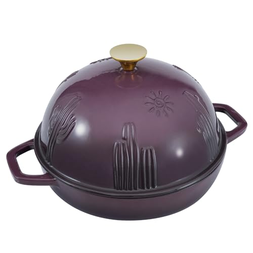 Flavehc Bread Oven Cast Iron Bread Dutch Oven with Cloche Lid for Bread Baking Magenta Enameled Cast Iron Bread Oven with Dome Lid for Sourdough, 9.8 Inches - Image 2