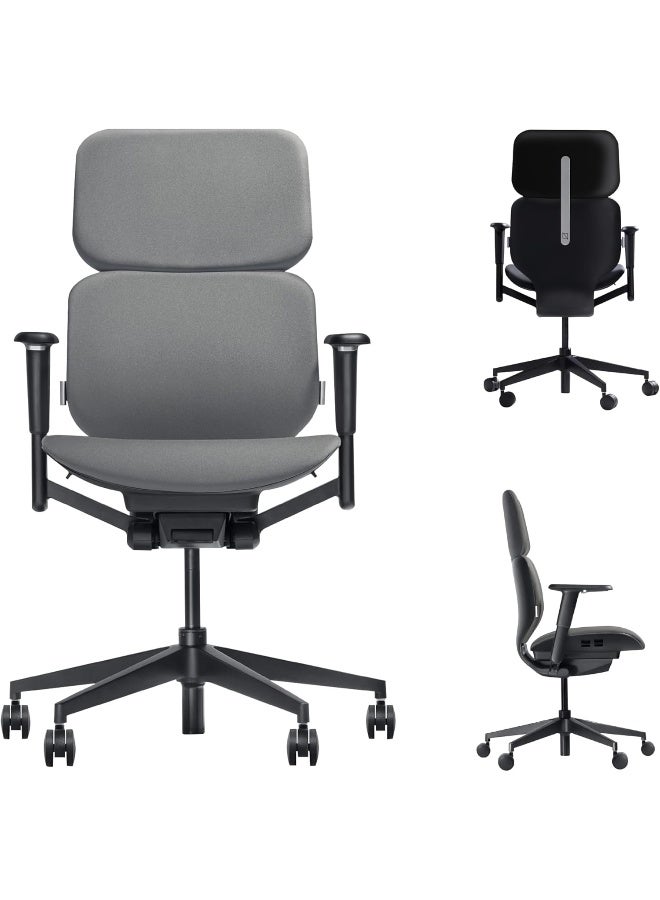 Navodesk NAVO ATOM, Minimal Aesthetic & Ergonomic Office Chair, Slim & Sleek Premium Home Office Desk Chair with Adjustable Seat Depth, Lumbar Support and 4D Armrests (ErgoFabric - LowBack, Light Grey) - Image 1