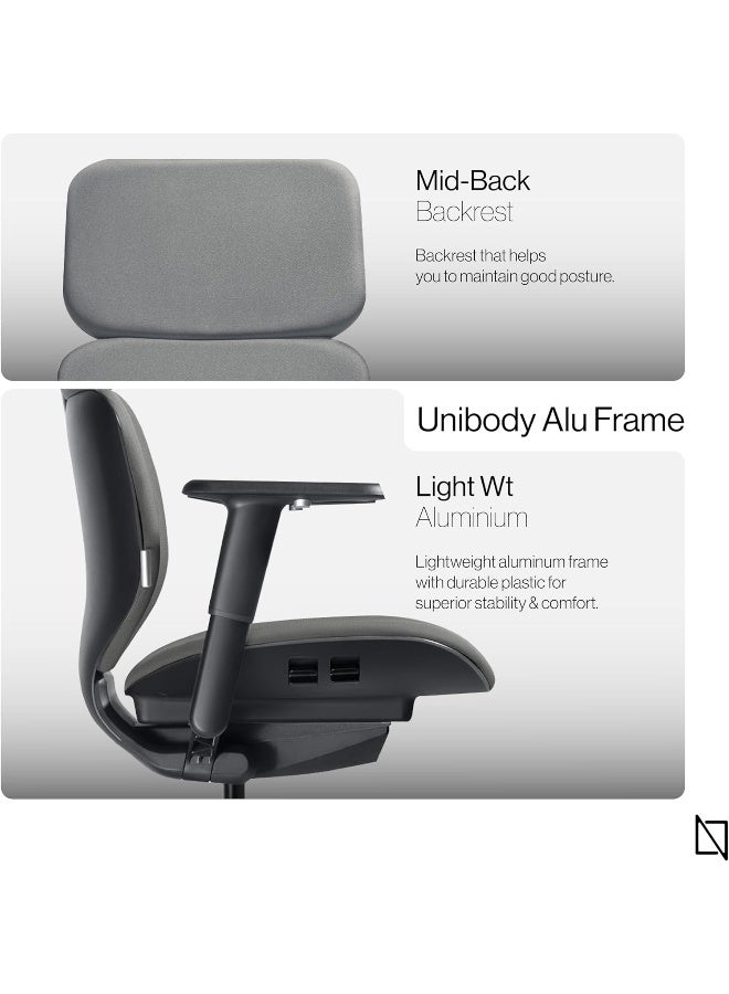 Navodesk NAVO ATOM, Minimal Aesthetic & Ergonomic Office Chair, Slim & Sleek Premium Home Office Desk Chair with Adjustable Seat Depth, Lumbar Support and 4D Armrests (ErgoFabric - LowBack, Light Grey) - Image 3