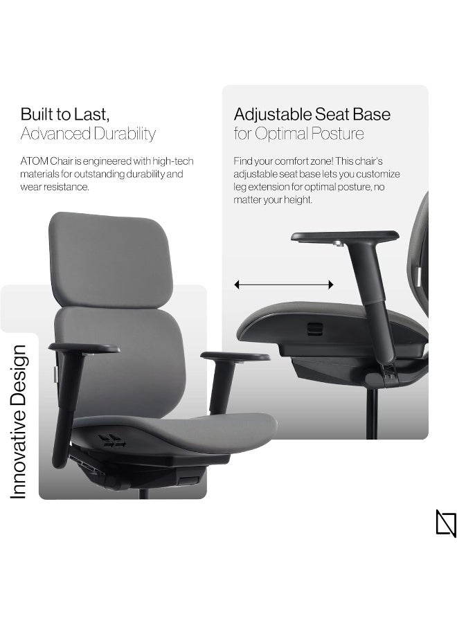 Navodesk NAVO ATOM, Minimal Aesthetic & Ergonomic Office Chair, Slim & Sleek Premium Home Office Desk Chair with Adjustable Seat Depth, Lumbar Support and 4D Armrests (ErgoFabric - LowBack, Light Grey) - Image 5