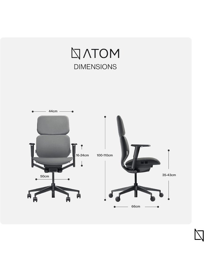 Navodesk NAVO ATOM, Minimal Aesthetic & Ergonomic Office Chair, Slim & Sleek Premium Home Office Desk Chair with Adjustable Seat Depth, Lumbar Support and 4D Armrests (ErgoFabric - LowBack, Light Grey) - Image 2