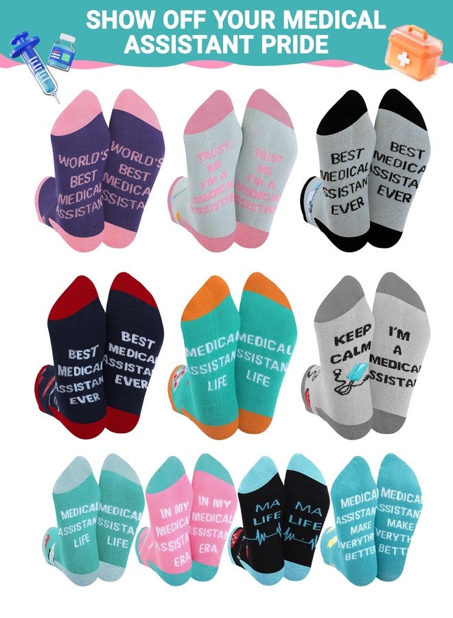 Newcotte 10 Pairs Novelty Medical Assistant Socks Gift for Women Men Funny Cotton Ankle Socks Xmas Stuffers for Nurse Ma Appreciation Gift - Image 2