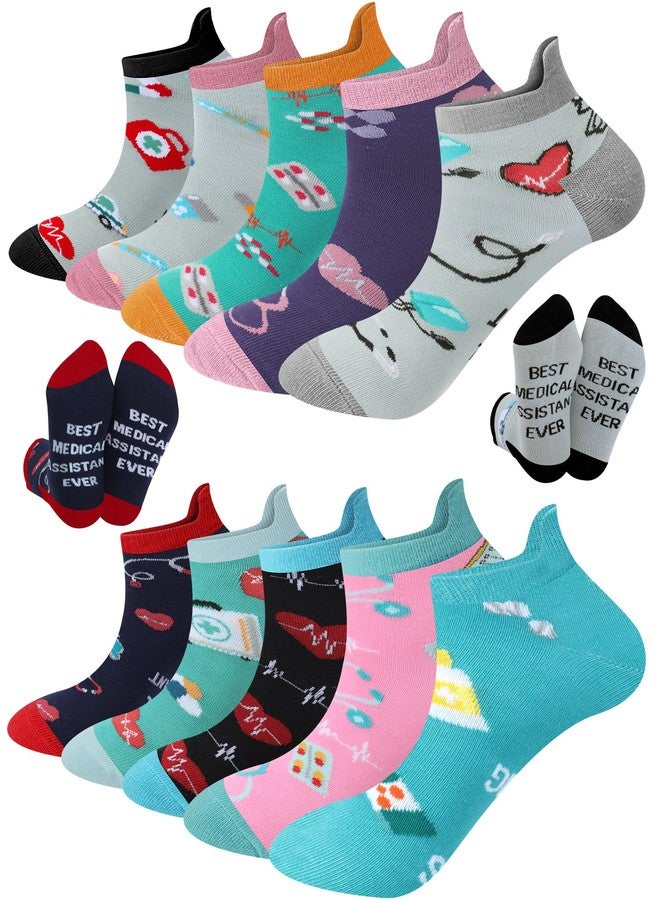 Newcotte 10 Pairs Novelty Medical Assistant Socks Gift for Women Men Funny Cotton Ankle Socks Xmas Stuffers for Nurse Ma Appreciation Gift - Image 1