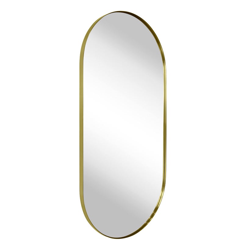 TEHOME Brushed Gold Oval Bathroom Mirror 20x40 Pill Shaped Oblong Vanity Mirror Metal Framed Capsule Mirror for Wall in Stainless Steel Rounded Mirrors for Wall Mounted
