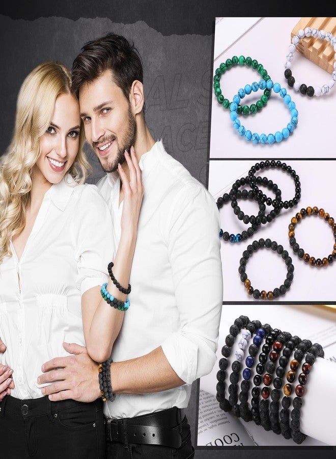 Landical 24 Pcs 8 mm Natural Stone Beads Bracelet Set Tiger Eye Bracelet Men Stretch Lava Stone Bracelet Bulk Adjustable Onyx Matte Beads Essential Oil Diffuser Bracelet for Men Women Jewelry Gifts - Image 3