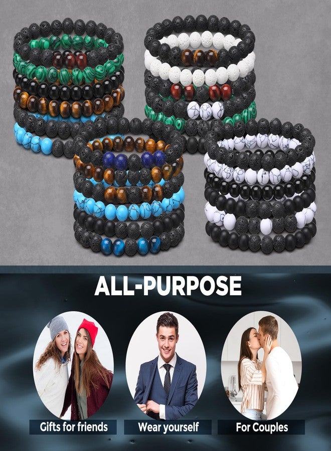 Landical 24 Pcs 8 mm Natural Stone Beads Bracelet Set Tiger Eye Bracelet Men Stretch Lava Stone Bracelet Bulk Adjustable Onyx Matte Beads Essential Oil Diffuser Bracelet for Men Women Jewelry Gifts - Image 4