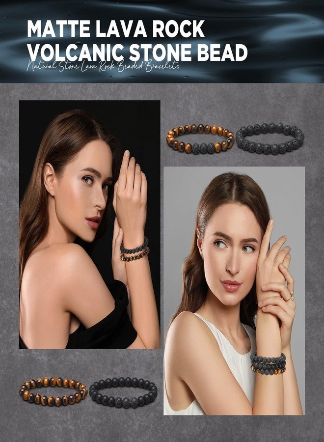 Landical 24 Pcs 8 mm Natural Stone Beads Bracelet Set Tiger Eye Bracelet Men Stretch Lava Stone Bracelet Bulk Adjustable Onyx Matte Beads Essential Oil Diffuser Bracelet for Men Women Jewelry Gifts - Image 5
