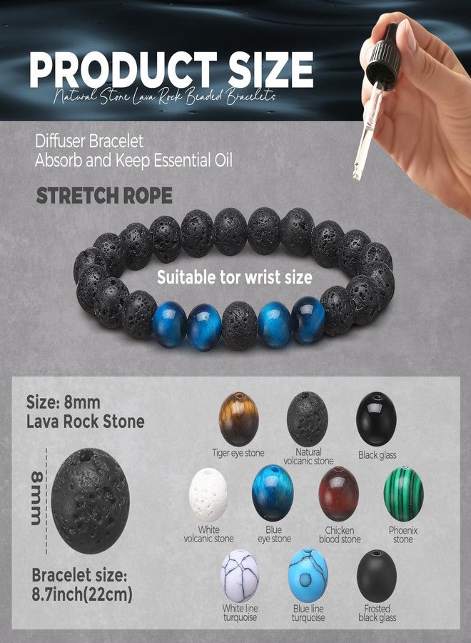 Landical 24 Pcs 8 mm Natural Stone Beads Bracelet Set Tiger Eye Bracelet Men Stretch Lava Stone Bracelet Bulk Adjustable Onyx Matte Beads Essential Oil Diffuser Bracelet for Men Women Jewelry Gifts - Image 2