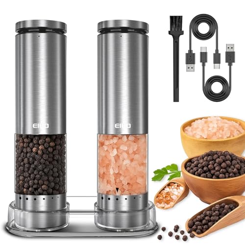 EIHO Electric Salt and Pepper Grinder Set Rechargeable, Automatic Salt and Pepper Shakers Mills External Adjustable Coarseness, Kitchen Gadgets, Stocking Stuffers Christmas Cooking Gifts for Men Women - Image 1