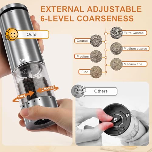 EIHO Electric Salt and Pepper Grinder Set Rechargeable, Automatic Salt and Pepper Shakers Mills External Adjustable Coarseness, Kitchen Gadgets, Stocking Stuffers Christmas Cooking Gifts for Men Women - Image 2